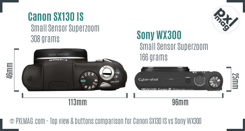 Canon SX130 IS vs Sony WX300 top view buttons comparison