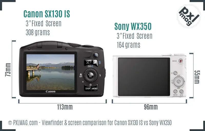 Canon SX130 IS vs Sony WX350 Screen and Viewfinder comparison