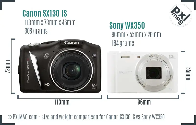 Canon SX130 IS vs Sony WX350 size comparison
