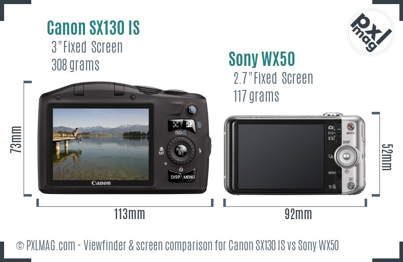 Canon SX130 IS vs Sony WX50 Screen and Viewfinder comparison