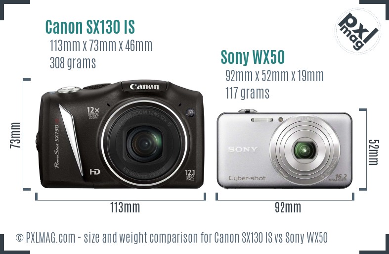 Canon SX130 IS vs Sony WX50 size comparison