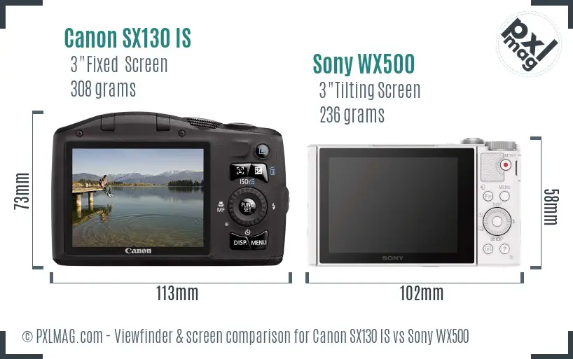 Canon SX130 IS vs Sony WX500 Screen and Viewfinder comparison Canon SX130 IS vs Sony WX500 Screen and Viewfinder comparison
