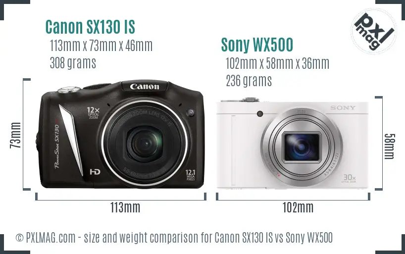 Canon SX130 IS vs Sony WX500 size comparison Canon SX130 IS vs Sony WX500 size comparison