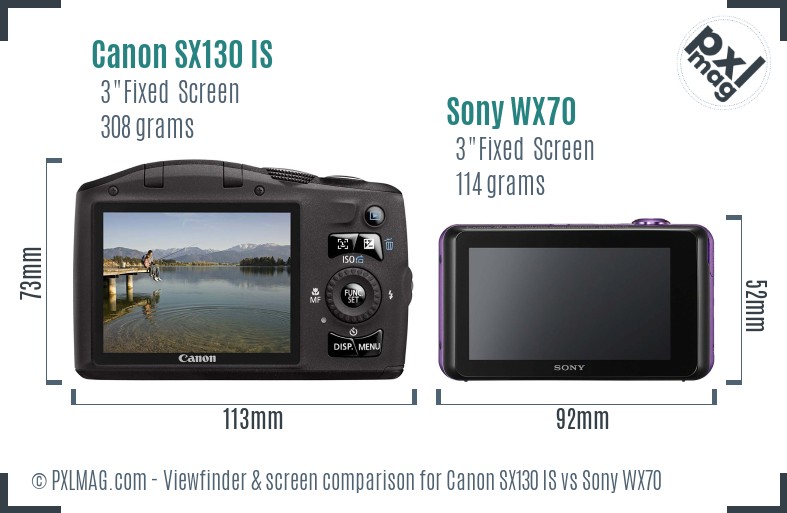 Canon SX130 IS vs Sony WX70 Screen and Viewfinder comparison