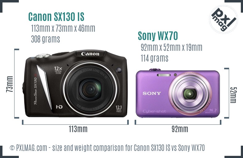 Canon SX130 IS vs Sony WX70 size comparison