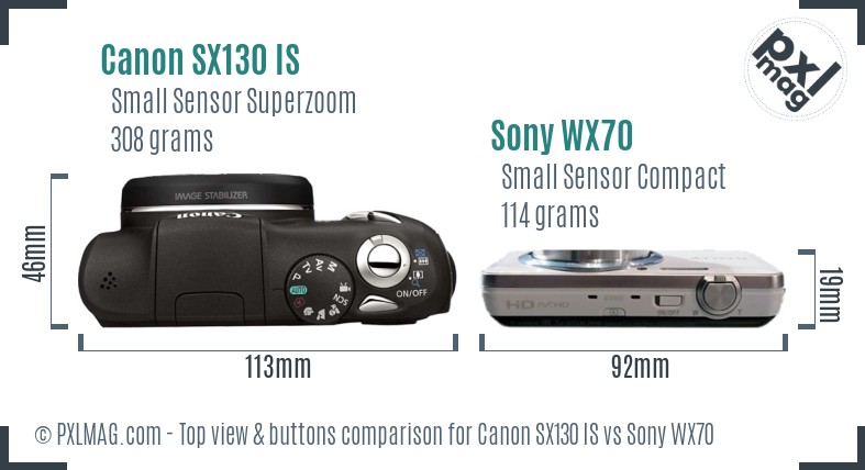 Canon SX130 IS vs Sony WX70 top view buttons comparison