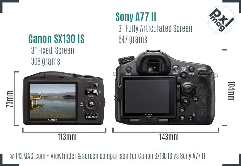 Canon SX130 IS vs Sony A77 II Screen and Viewfinder comparison