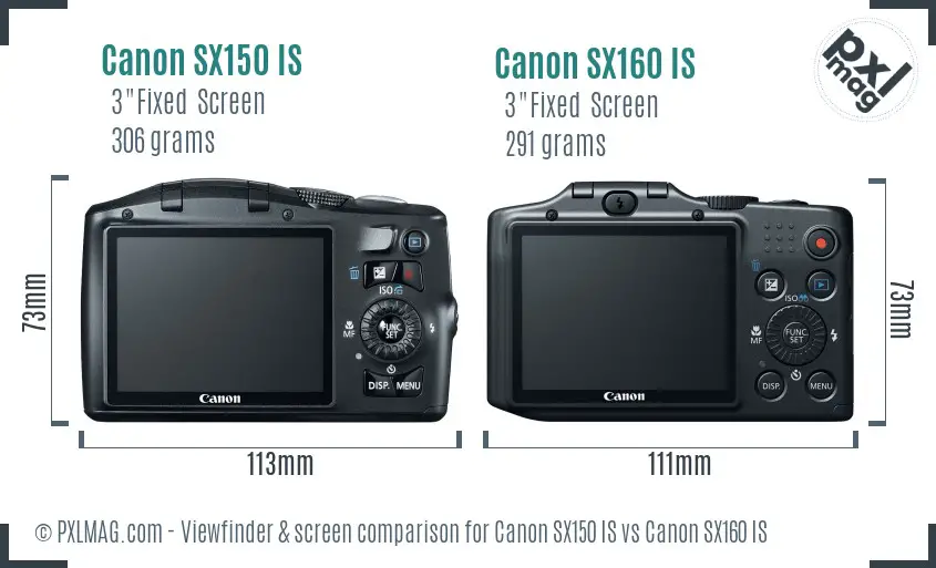 Canon SX150 IS vs Canon SX160 IS Screen and Viewfinder comparison