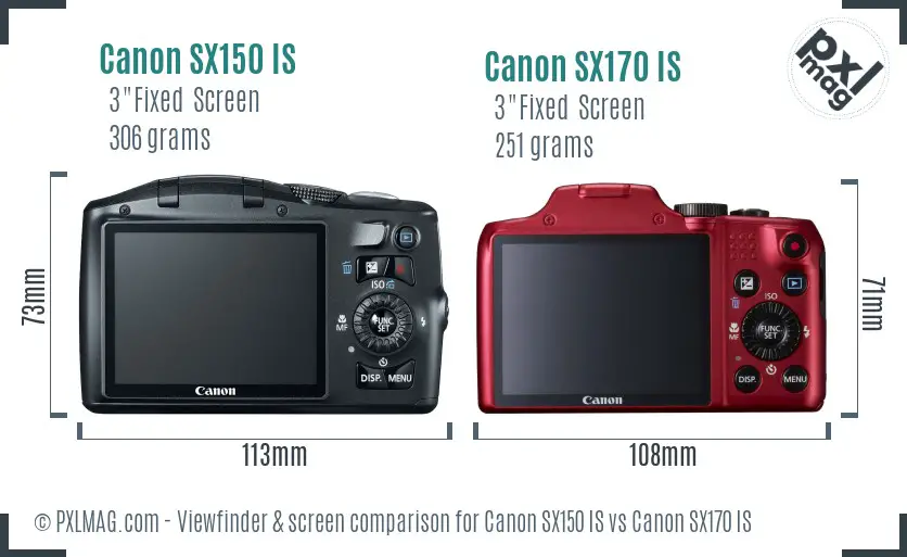 Canon SX150 IS vs Canon SX170 IS Screen and Viewfinder comparison