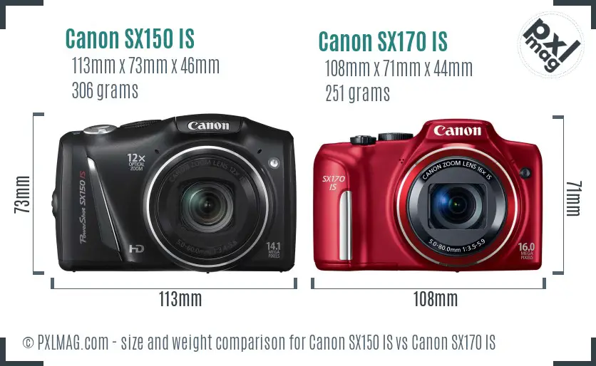 Canon SX150 IS vs Canon SX170 IS size comparison