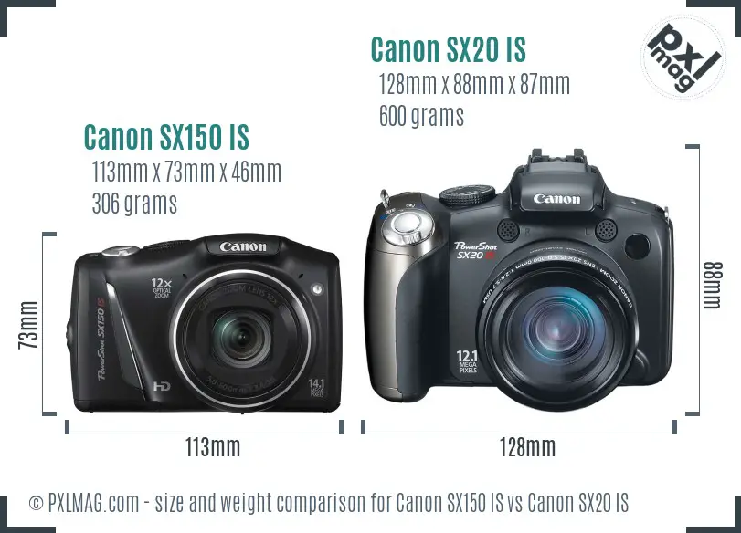 Canon SX150 IS vs Canon SX20 IS size comparison