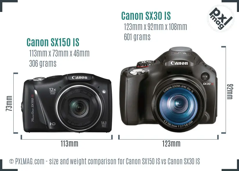 Canon SX150 IS vs Canon SX30 IS size comparison
