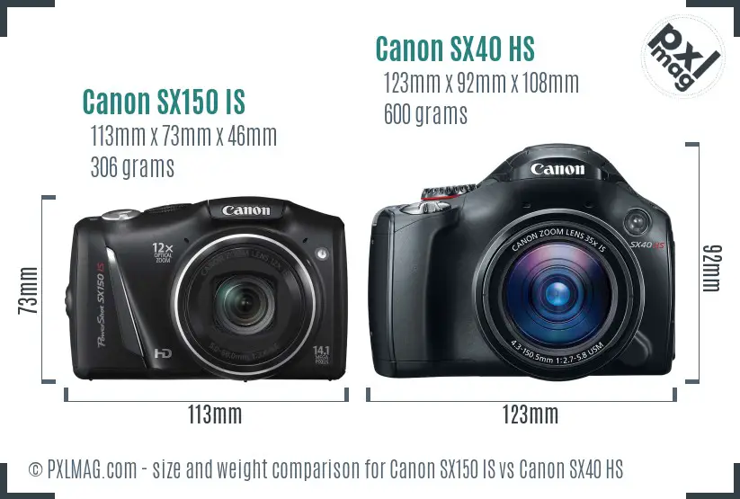 Canon SX150 IS vs Canon SX40 HS size comparison