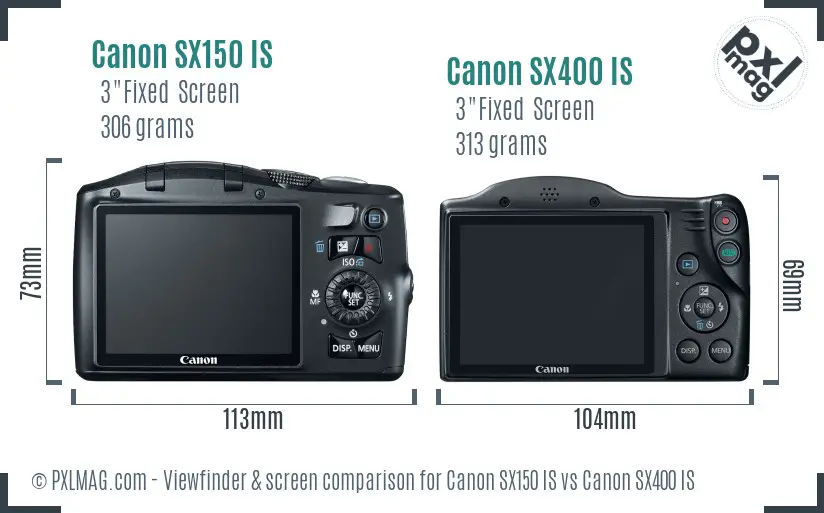 Canon SX150 IS vs Canon SX400 IS Screen and Viewfinder comparison