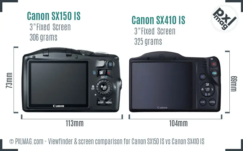 Canon SX150 IS vs Canon SX410 IS Screen and Viewfinder comparison