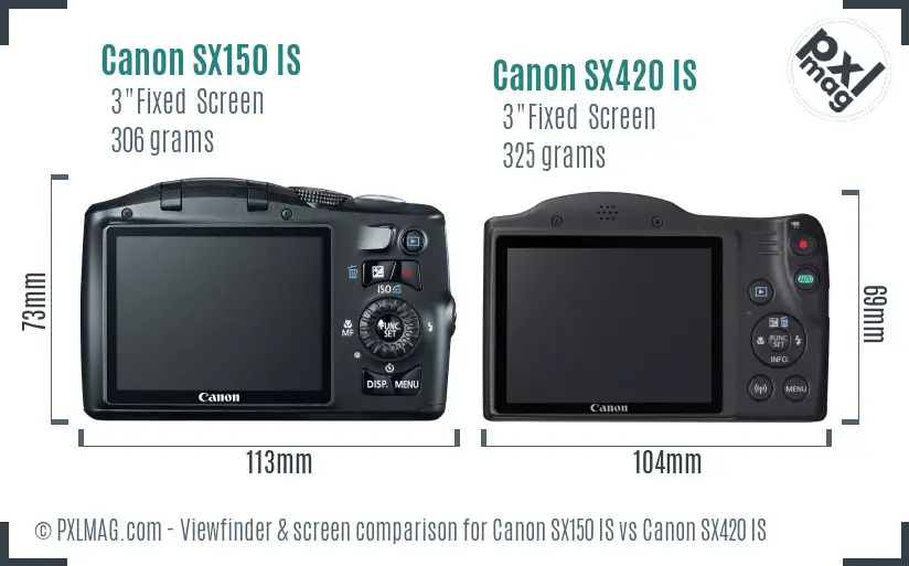 Canon SX150 IS vs Canon SX420 IS Screen and Viewfinder comparison