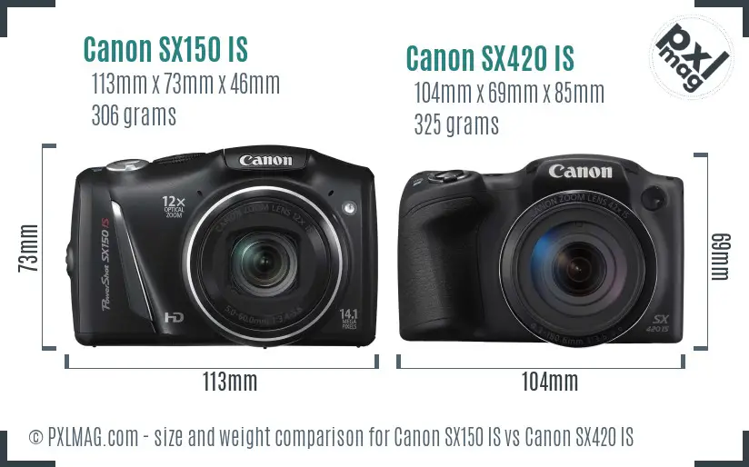 Canon SX150 IS vs Canon SX420 IS size comparison