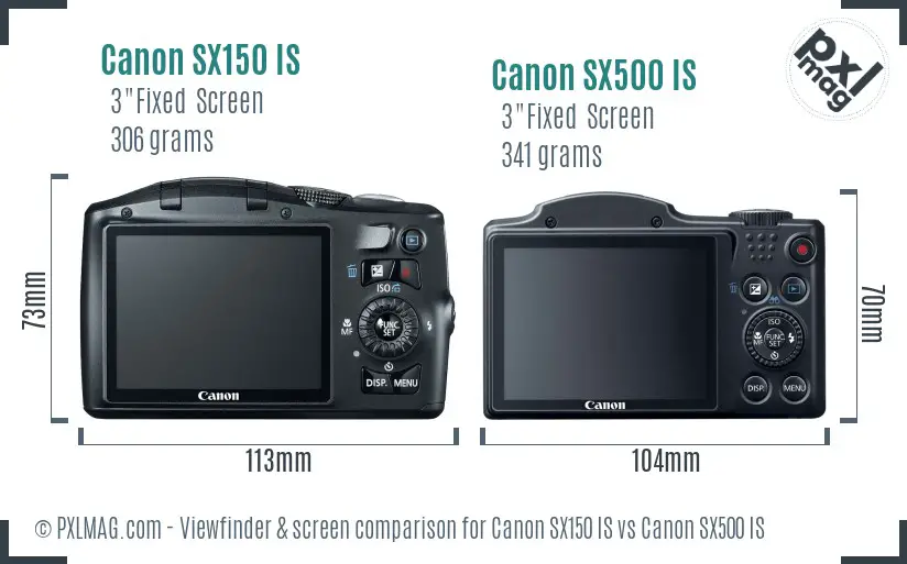 Canon SX150 IS vs Canon SX500 IS Screen and Viewfinder comparison