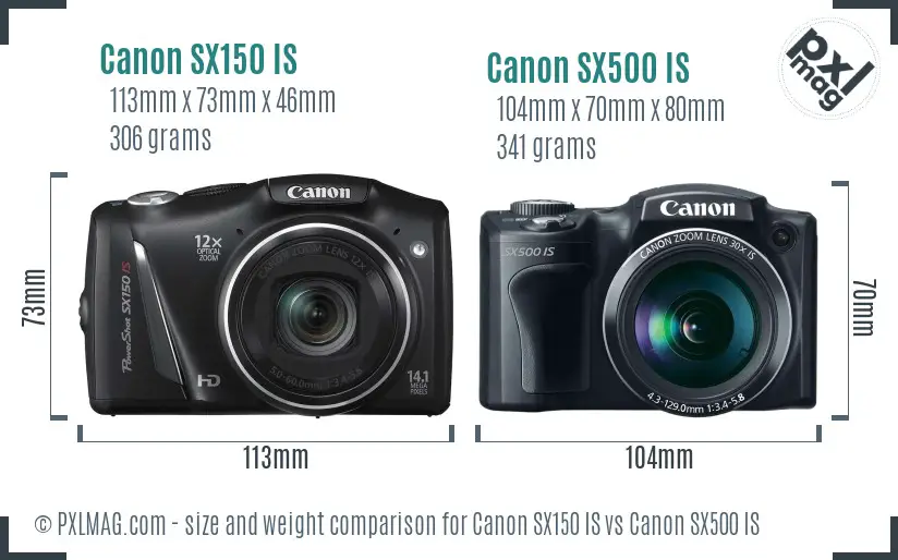Canon SX150 IS vs Canon SX500 IS size comparison