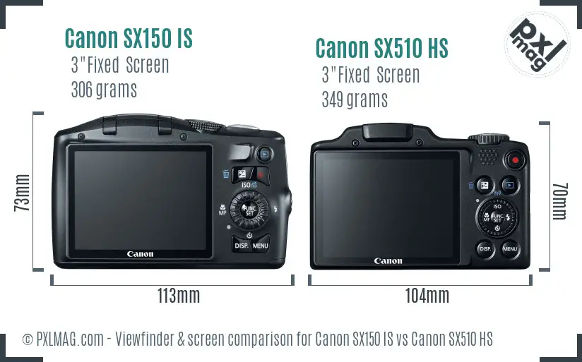 Canon SX150 IS vs Canon SX510 HS Screen and Viewfinder comparison