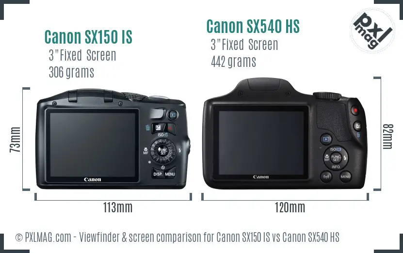 Canon SX150 IS vs Canon SX540 HS Screen and Viewfinder comparison