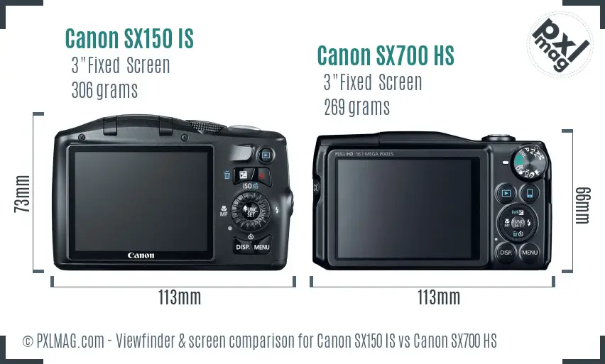 Canon SX150 IS vs Canon SX700 HS Screen and Viewfinder comparison