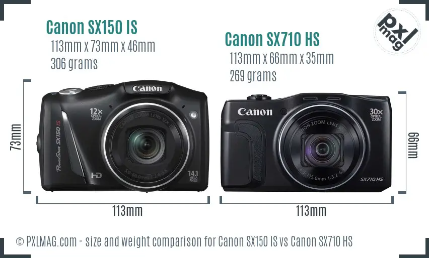 Canon SX150 IS vs Canon SX710 HS size comparison