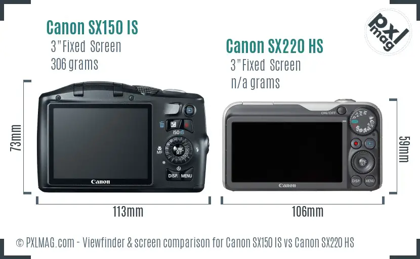 Canon SX150 IS vs Canon SX220 HS Screen and Viewfinder comparison