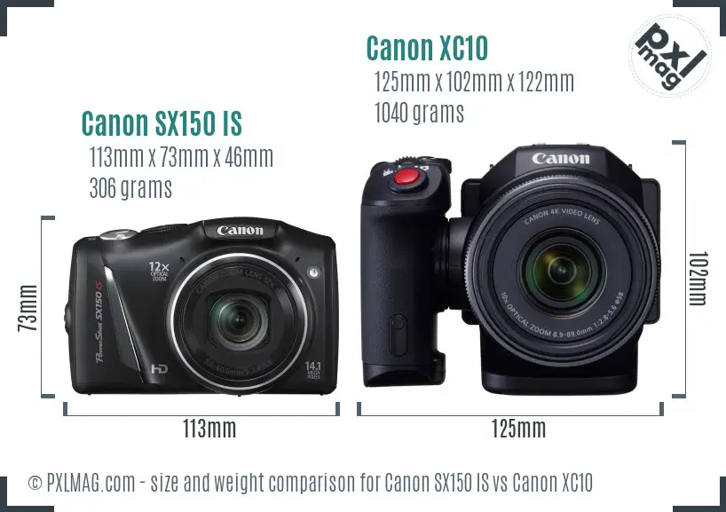 Canon SX150 IS vs Canon XC10 size comparison Canon SX150 IS vs Canon XC10 size comparison