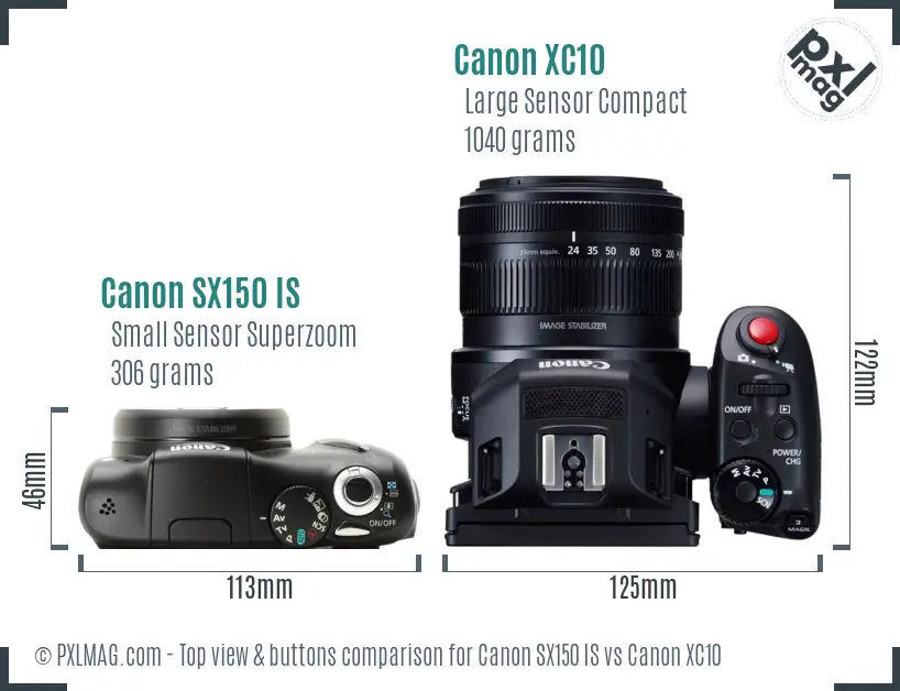 Canon SX150 IS vs Canon XC10 top view buttons comparison Canon SX150 IS vs Canon XC10 top view buttons comparison
