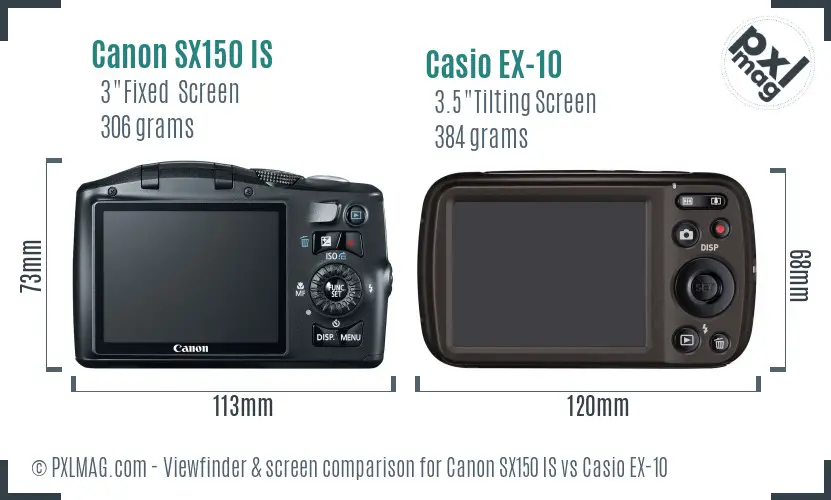 Canon SX150 IS vs Casio EX-10 Screen and Viewfinder comparison