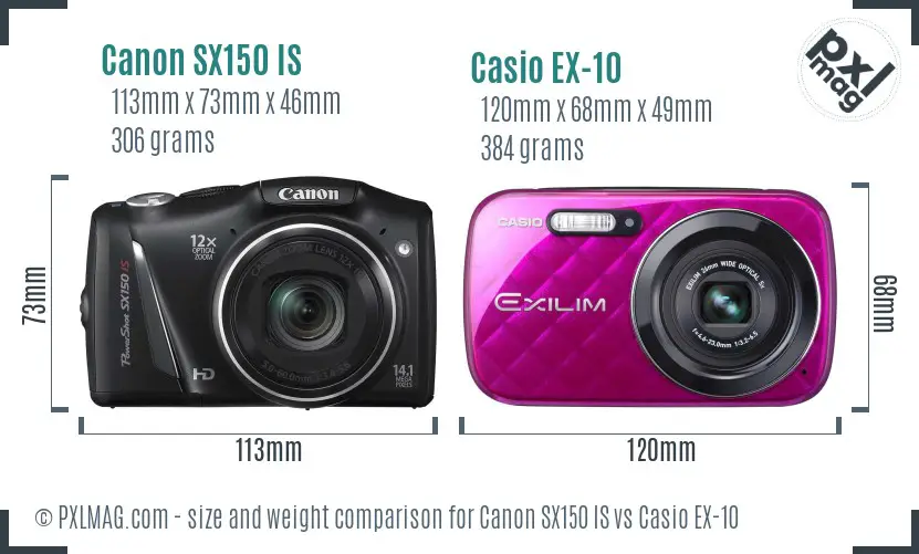 Canon SX150 IS vs Casio EX-10 size comparison