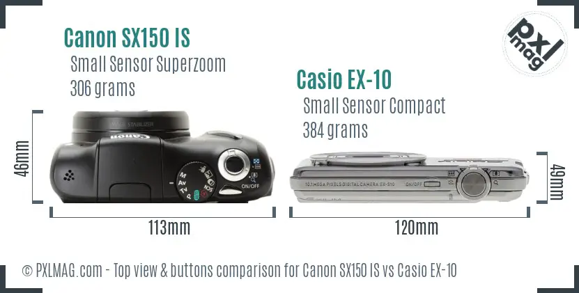 Canon SX150 IS vs Casio EX-10 top view buttons comparison