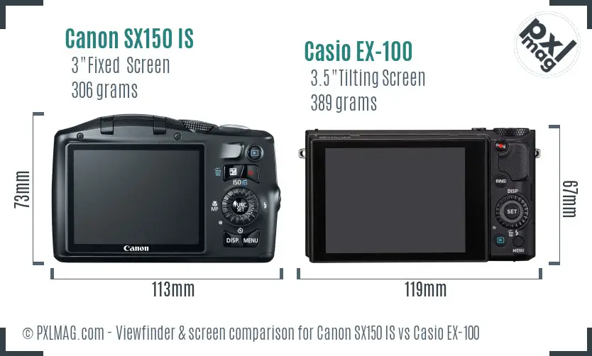 Canon SX150 IS vs Casio EX-100 Screen and Viewfinder comparison