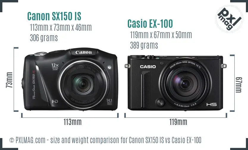 Canon SX150 IS vs Casio EX-100 size comparison