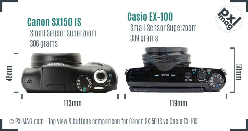 Canon SX150 IS vs Casio EX-100 top view buttons comparison
