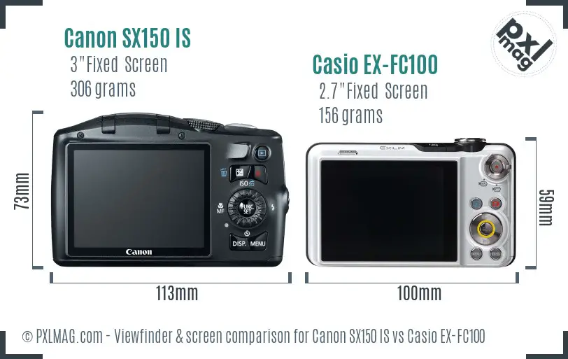 Canon SX150 IS vs Casio EX-FC100 Screen and Viewfinder comparison