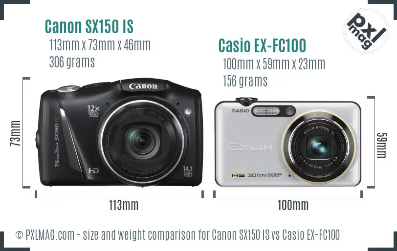 Canon SX150 IS vs Casio EX-FC100 size comparison