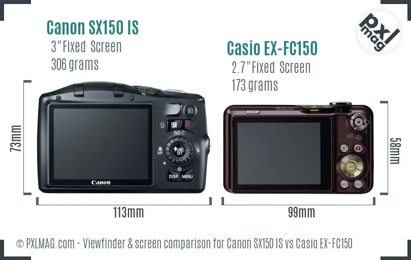 Canon SX150 IS vs Casio EX-FC150 Screen and Viewfinder comparison