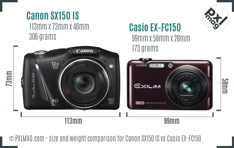 Canon SX150 IS vs Casio EX-FC150 size comparison