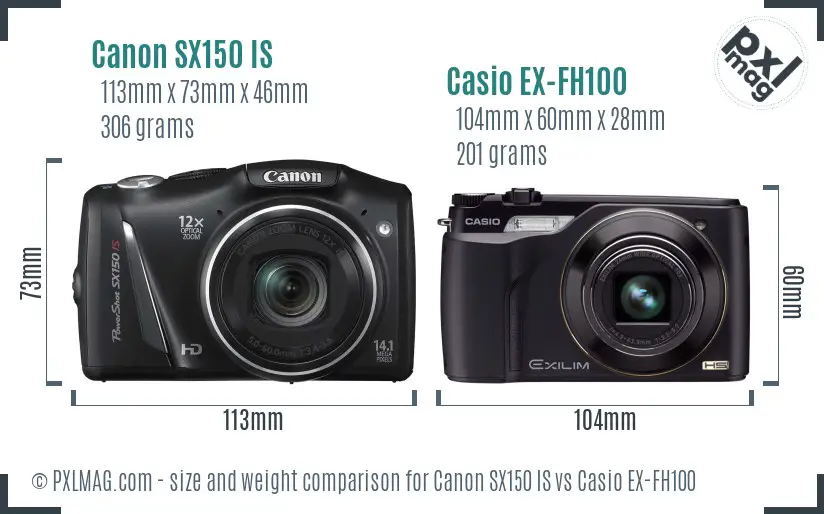 Canon SX150 IS vs Casio EX-FH100 size comparison