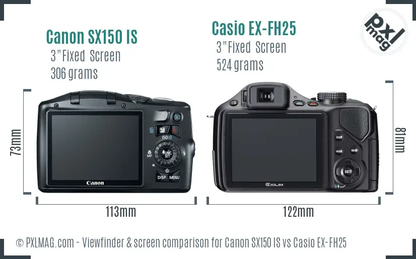 Canon SX150 IS vs Casio EX-FH25 Screen and Viewfinder comparison