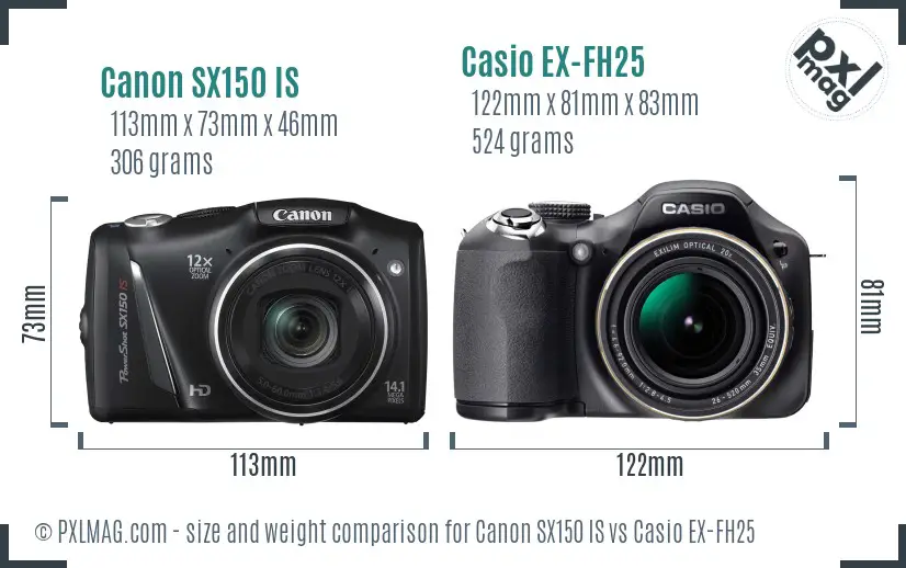 Canon SX150 IS vs Casio EX-FH25 size comparison