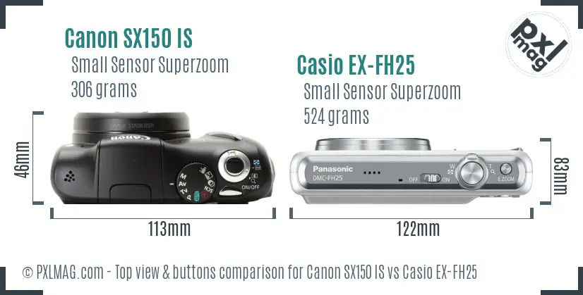Canon SX150 IS vs Casio EX-FH25 top view buttons comparison