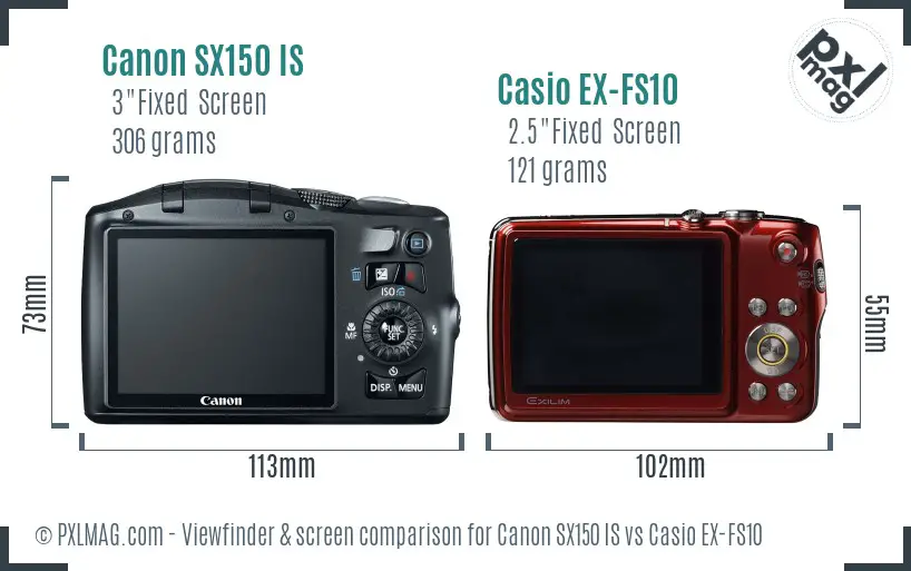 Canon SX150 IS vs Casio EX-FS10 Screen and Viewfinder comparison