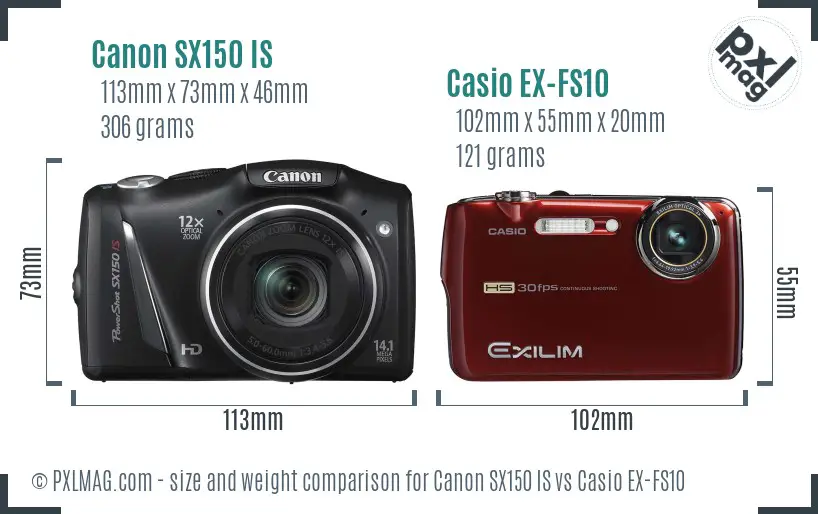 Canon SX150 IS vs Casio EX-FS10 size comparison