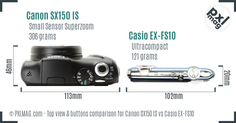 Canon SX150 IS vs Casio EX-FS10 top view buttons comparison