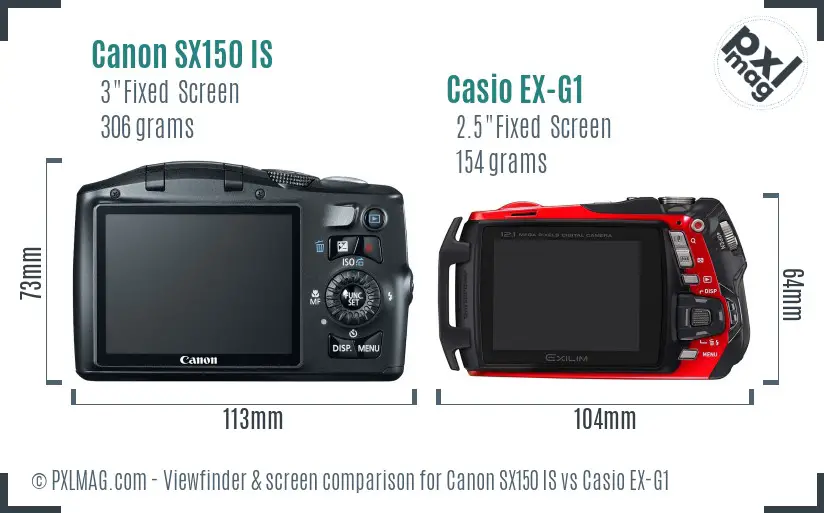Canon SX150 IS vs Casio EX-G1 Screen and Viewfinder comparison