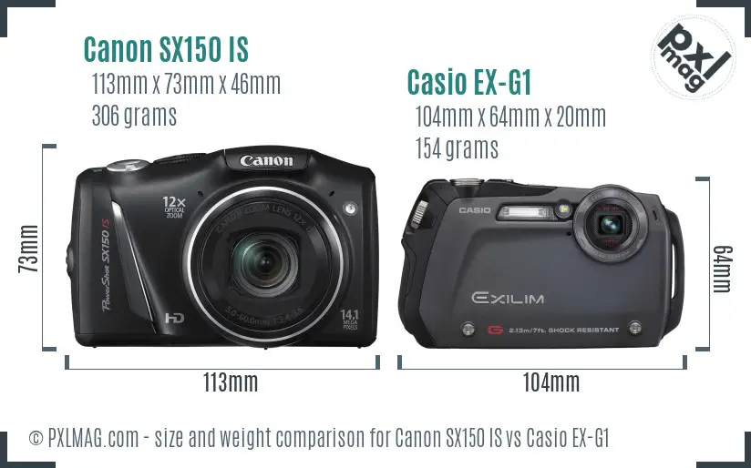 Canon SX150 IS vs Casio EX-G1 size comparison Canon SX150 IS vs Casio EX-G1 size comparison