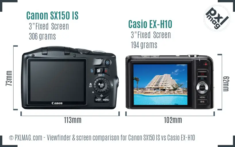 Canon SX150 IS vs Casio EX-H10 Screen and Viewfinder comparison Canon SX150 IS vs Casio EX-H10 Screen and Viewfinder comparison